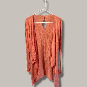 Coral Open Front Cardigan With Thumb Hole Sleeves